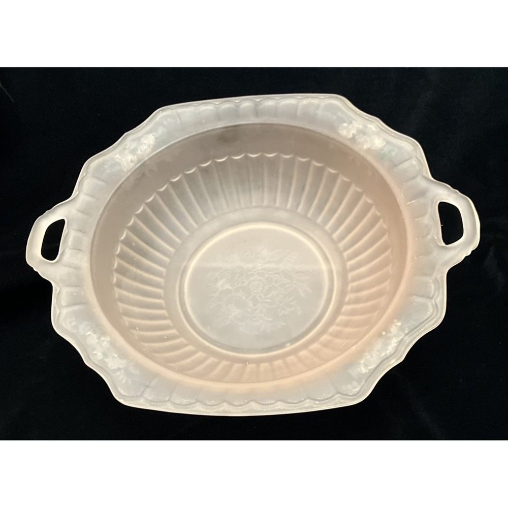 VTG Pink Satin Open Rose Depression Frosted Glass EAPG Reverse Painted Bowl 10"